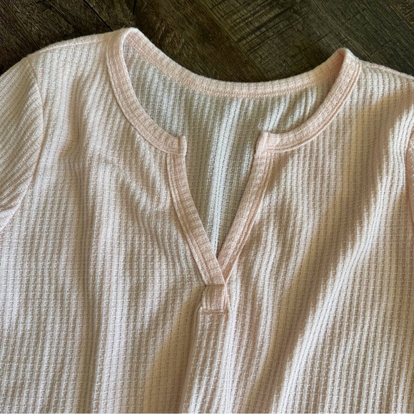 Waffle Knit Thermal Long Sleeved Top Basic Layering Vneck - Picture 3 of 4